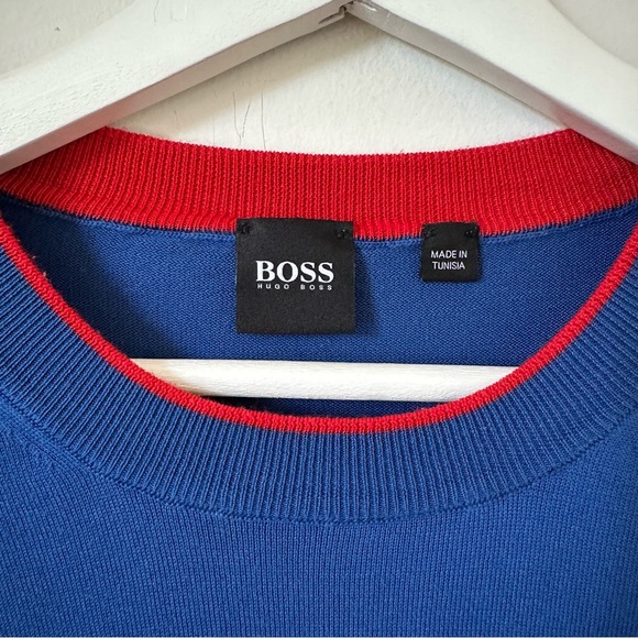 Hugo Boss Blue Knit Cotton Crewneck Sweater Size L - Picture 3 of 8